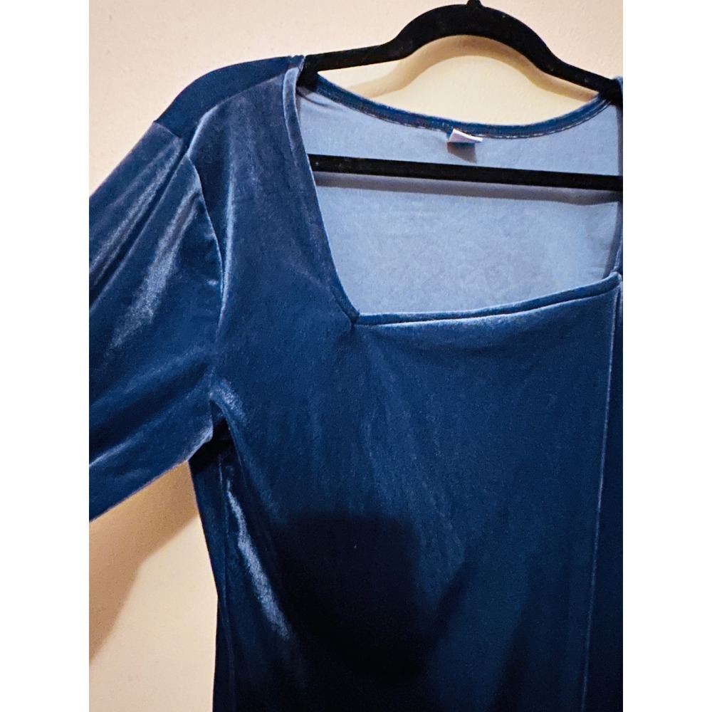 Old Navy Bodysuit Women XL Blue Excellent Velvet Square Neck Long Sleeve